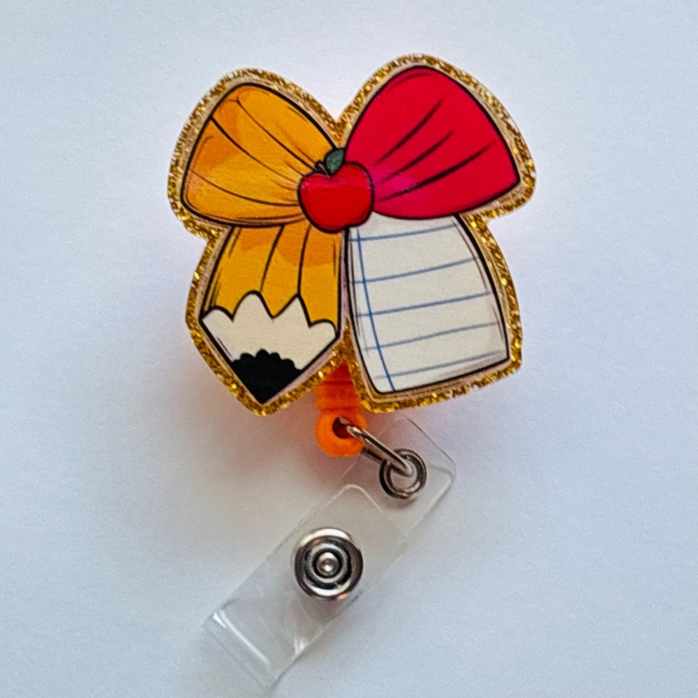 Colorful Badge Reel with Pencil and Apple Design